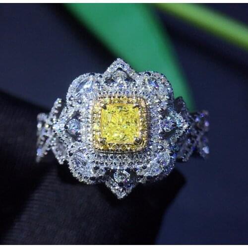 Fine Jewelry Real 18K 0.32ct Facny Light Yellow Diamond Wedding Engagement Female Rings for Women Fine Diamonds Ring TX