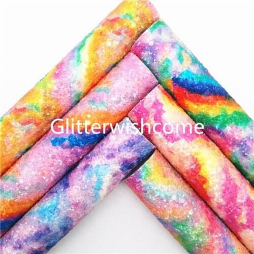 Glitterwishcome 21X29CM A4 Size Neon Rainbow Chunky Glitter Leather Sheets with Felt Backing for Bows, GM160B