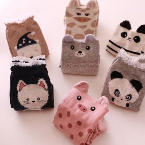 Women Cute Cartoon Autumn Winter Sock 3D Ears Animal Panda Bear Pig Giraffe Socks Cotton Midi Calf Short Socks