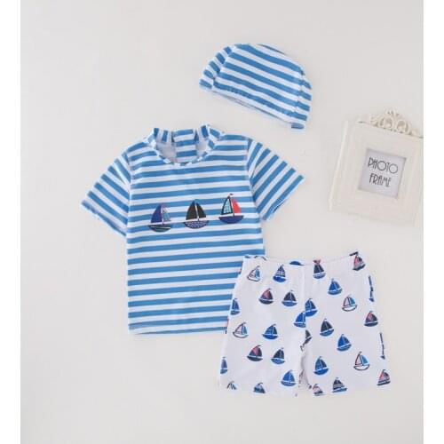 Lovely Coat Style Striped Baby boy Swimsuit/Children Three Pieces Swimming Suit/ Hot Spring Suit 3129