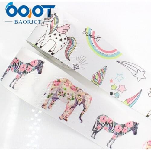 OOOT BAORJCT G-18613-459 50 mm 10 yards Cartoon horse Printed grosgrain ribbons,DIY material Hair accessories wedding gift wrap