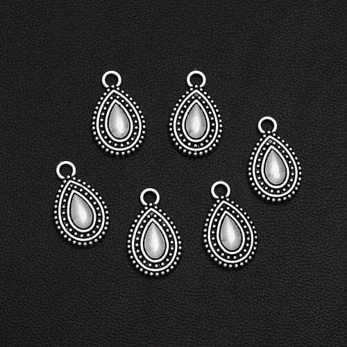 20pcs/Lots 17x10mm Antique Silver Plated Geometry Water Drop Charms Tribe Indian Pendants For Jewelry Finding Making Accessories