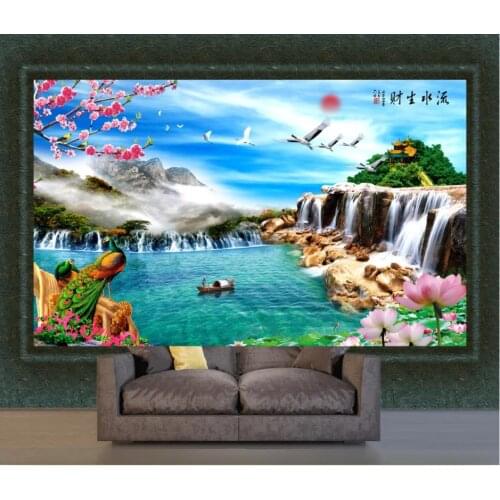 Custom photo wallpaper for walls 3 d murals wallpaper Idyllic Landscape painting peacock lotus tv wall paper home decoration