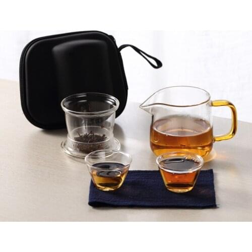 Portable Travel Tea Set Car 300ml Glass Jug Carrying Bag Outdoor Two Cups Quick Flowing Cup Small Tea Cup