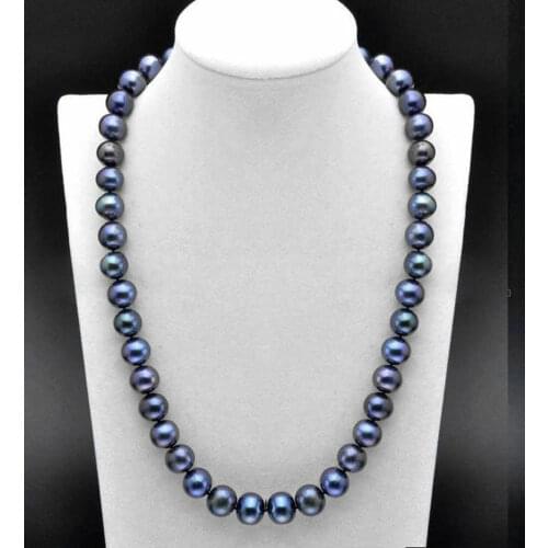 NATURAL 20 " AAA 9-10 MM SOUTH SEA Tahitian black blue PEARL NECKLACE 14K GOLD