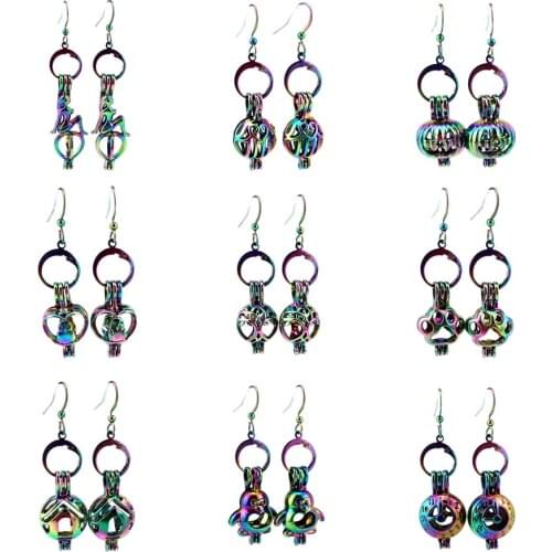 Rainbow Drop Earrings Mermaid Clock Pumpkin House Beads Cage Oyster Pearl Dangle Hook Earrings for Girl Women DIY Jewelry