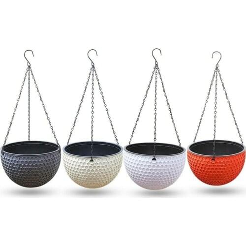 Rattan Plaited Hanging Plant Flower Pot Garden Baskets Resin Planter With Chain Flower Pot Hanger Outdoor Hanging Pot Holder