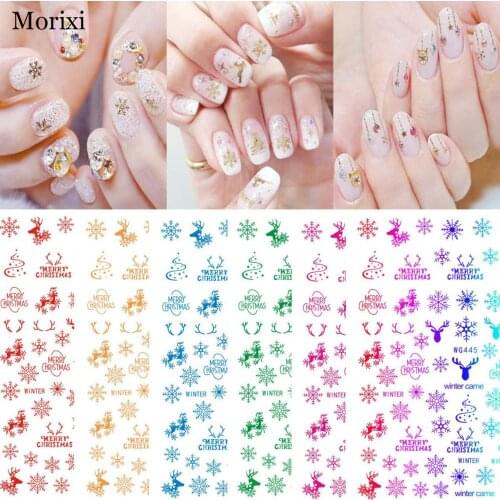 Christmas nail art sticker rainbow gold blue green yellow silver snow flower deers transparent nail foils WG050