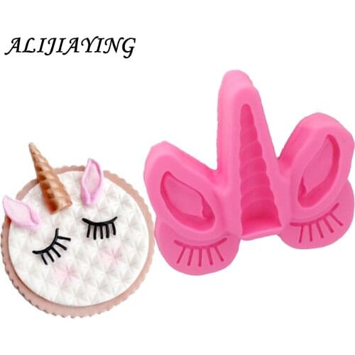 Unicorn ear eyes Sugarcraft silicone mold fondant mould Baby birthday cake decorating tools for baby shower favour gifts D1309
