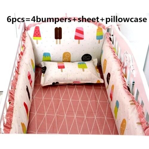 Discount! 6pcs Baby Bedding Sets Baby Girl Bedding Set Cribs Cotton Beddings ,include(bumper+sheet+pillowcase)