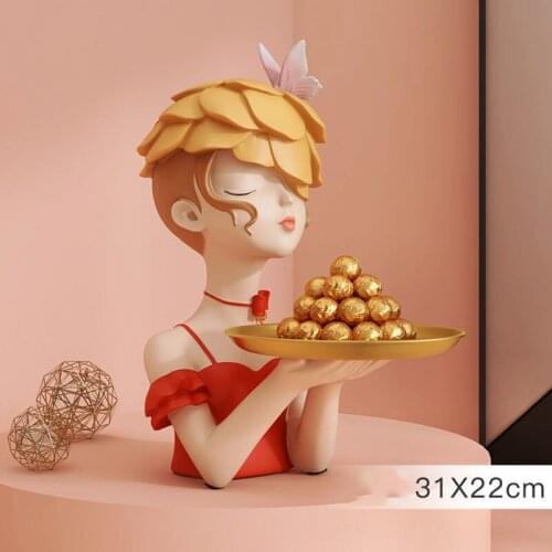 Modern Flower Head Girl Storage Tray Resin Furnishing Home Dining Table Figurines Crafts Store Club Bar Sculpture Accessories