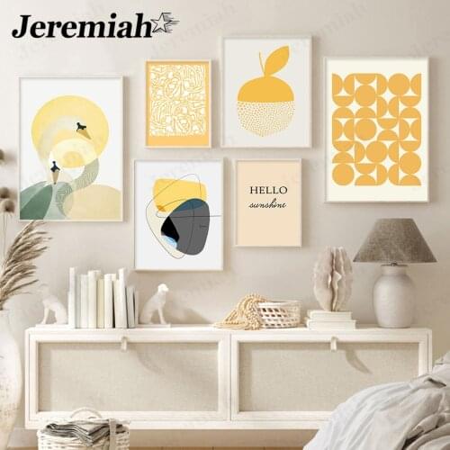 Modern Fashion Geometric Graphic Canvas Poster Abstract Yellow Papaya Apple Painting Wall Art Nordic Living Room Home Decoration