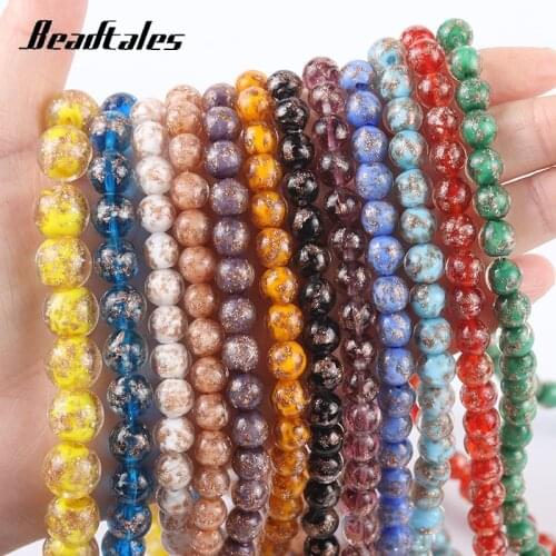 Golden Powder flower Glass Beads Natural Round Loose Spacer Beads For Needlework Jewelry Making DIY Bracelet Earrings 15