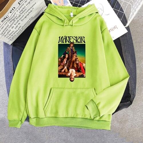Italian Band Maneskin Print Graphic Hoodie Women Sweetshirt Hip Hop Streetwear Light Green Clothes Funny Sudaderas Casual Hoody