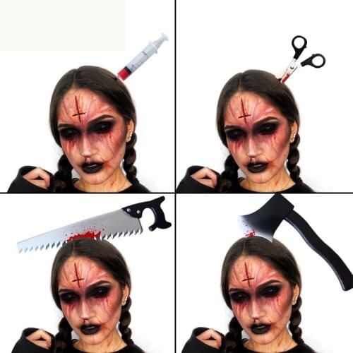 Halloween Horror Headband Mask ax/Saw/Syringe/Scissors Bloody Party Decoration Scary Cutting Head Fake Props Halloween Supplies