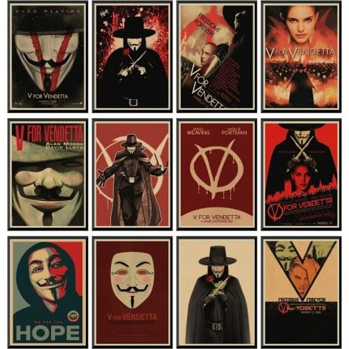 V for Vendetta Classic Movie Vintage Decorative Kraft Poster Wall Sticker Poster Home Decor 42X30cm