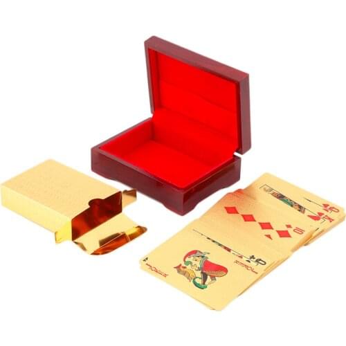 Euro Pattern Playing Cards 24k Gold Plated Full Poker Deck Pure With Wooden Box Christmas Gift Golden Playing Cards Deck