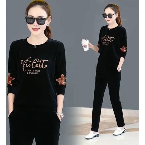 Spring Autumn Gold velvet Suit Sets Women Sports Two Piece Sets Sportswear Plus size Loose Tracksuit Sets Sports Pants Sets New