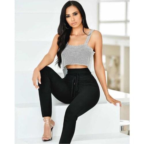 Celebrity High Quality Bright Top Black 2 Pieces Set Rayon Bandage Set Night Club Party Set