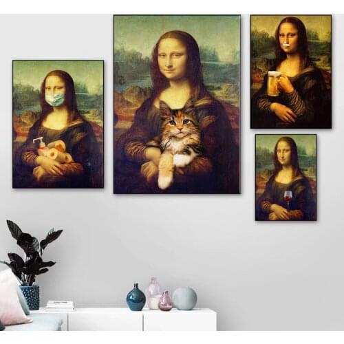 Funny Creativity Figure Canvas Paintings Mona Lisa Posters and Nordic Modern Prints Wall Art Pictures for Living Room Home Decor
