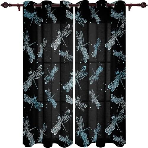 Living Room Curtains Teal Dragonfly Simple Modern Home Decor Bathroom Kitchen Bedroom Balcony Floor Valance Curtains