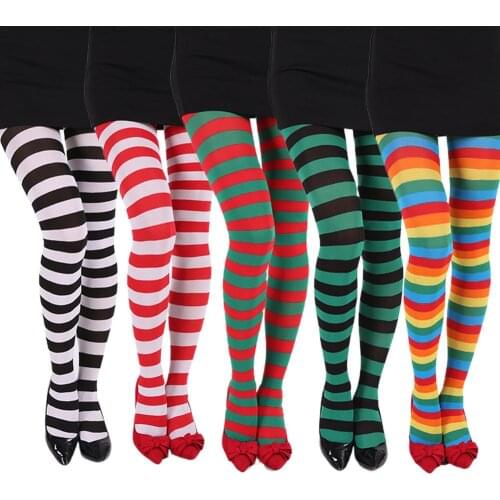 Female Long Stockings Womens Halloween Striped Pantyhose Girl Christmas Party Fashion Sexy Tights Medias 2020