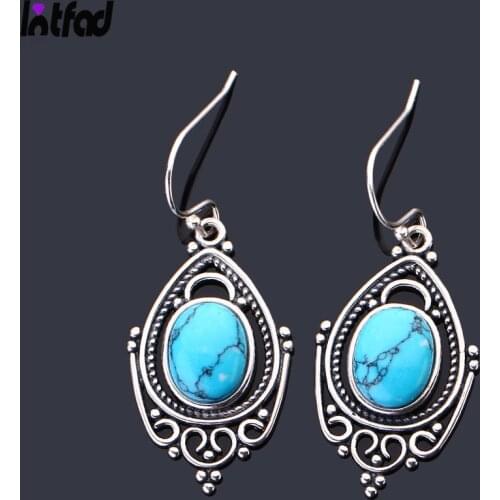 Retro Texture Oval 8X10MM Turquoise Earrings for Women 925 Sterling Silver Earrings Fashion Gift Party Fine Jewelry