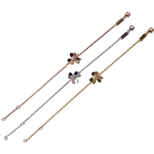 OL Style Fashion Thin Chains Bangle Bracelets Gold Silver Plated Single CZ Clover Flower Charm Bracelet for Women