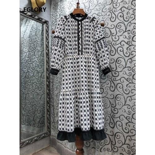 High Quality Cotton Dress New 2021 Spring Fashion Apparel Women Vintage Floral Print Long Sleeve Mid-Calf Party Fancy Dress