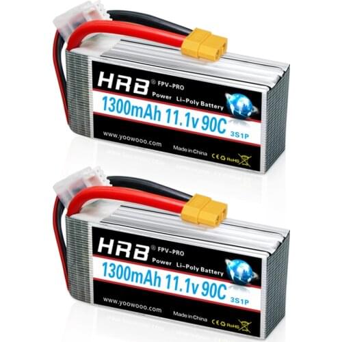1/2PCS HRB Lipo Battery 3S 11.1V 1300mah 90C with T Deans XT60 Connector for RC Airplane FPV Drone Frame Car truck Tanks Boat
