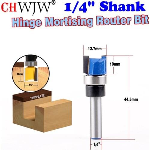 1pc 1/4'' Shank Hinge Mortising Edge Trimmer Router Bit 1/2" W X 10mmH Woodworking Milling Cutter For Cutting Tool