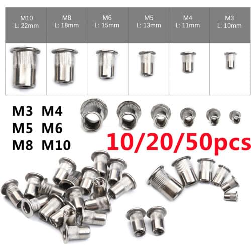 10/20/50pcs M3 M4 M5 M6 M8 M10 Rivet Nuts Stainless Steel Flat Head Threaded Rivets Nutsert cap
