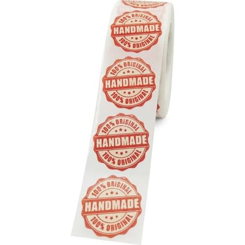 500pcs "100% Original Handmade" Red Handmade With For Your Order Sticke Heart Thanks Shopping Small Local Kraft Labels