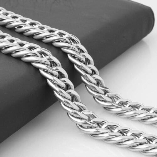 7-40inch 12mm New Arrive Silver Color Stainless Steel Double Cuban Curb Link Chain Mens Necklace Or Bracelet Daily Wear