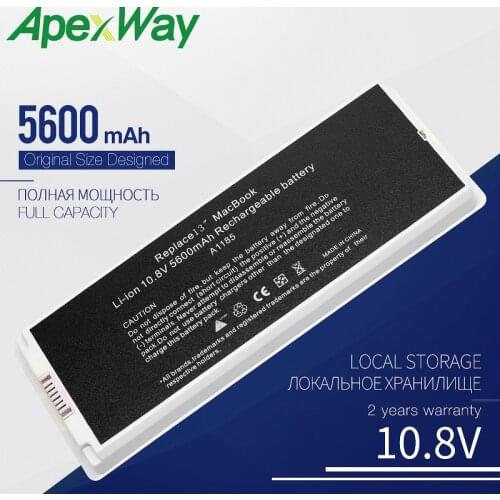 Apexway 5600mAh White New Laptop Battery for Apple MacBook 13" A1185 A1181 MA561 MA561FE/A MA561G/A MA254 10.8V