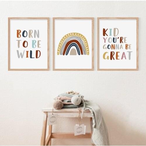 Boho Rainbow Neutral Nursery Motivational Prints Playroom Poster Canvas Painting Wall Art Pictures Kids Bedroom Home Decoration
