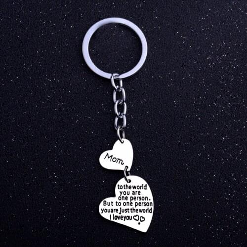 Mom Keychain Keyring To The World You Are One Person Heart Charm Key Chain Mommy Women Family Keyfob Gifts Mothers Day Presents