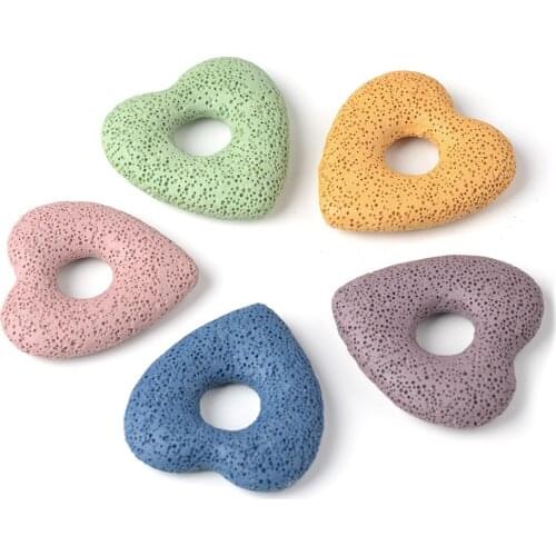 Volcanic Rock Natural Stone Big Heart Beads Hollow Pendant Lava Stone Beads For DIY Jewelry Necklace Making Findings