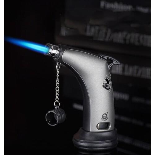 Camping Survival Butane Lighter Refillable Kitchen Butane Torch Lighter Safety Lock and Adjustable Flame for Desserts BBQ