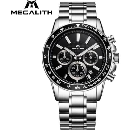 Mess Watches MEGALITH Top Brand Luxury Quartz Watch For Men Waterproof Chronograph Analogue Watch Gents Business Casual Clock