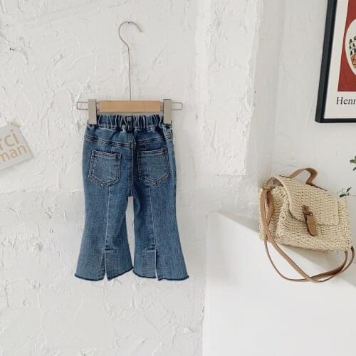 2 3 4 5 6 Y Toddler Girl Jeans Fashion Korean Flare Pants for Girl Autumn High Quality Child Pants Wave Point Casual Girls Pants