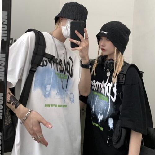 Harajuk Unisex Tshirts Hip Hop Short Sleeve Kpop Punk Streetwear Grunge Clothes Gothic Loki y2k Top Couples Oversized Clothes