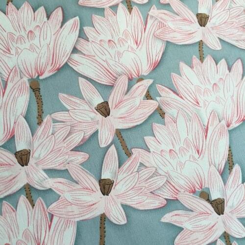 HLQON 100% cotton sateen Beige lotus leaves stretch style fabric for DIY sewing women clothing wedding dress upholstery
