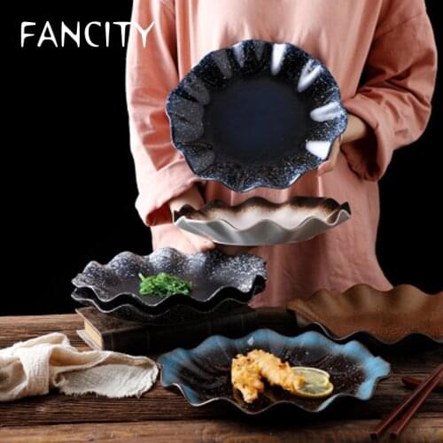 FANCITY Personalized dishes, creative special-shaped dishes, home fruit salad dishes, special dishes, Japanese wave dishes