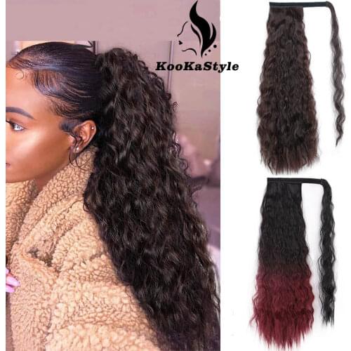KookaStyle Kinky Straight Clip in Ponytail Extension Synthetic High Temperature Wrap Around Magic Paste Ponytail Hairpiece