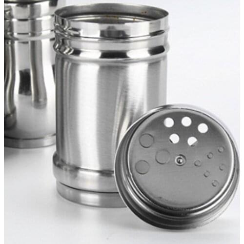 2Pcs Stainless Steel Multi-purpose Kitchen Gadgets Spice Pepper Shaker Spice Jar Rotating Cover Seasoning Can Salt Sugar Bottle
