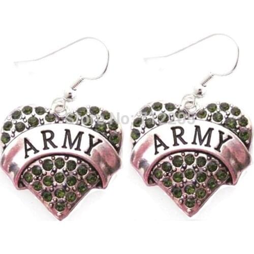 Fashion rhodium plated Green Crystal Army Heart Earrings(E100055)