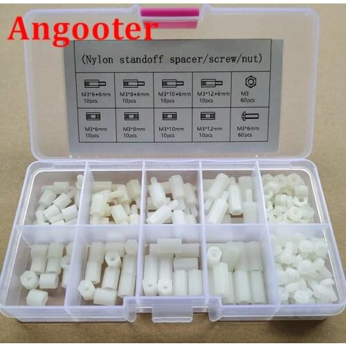 200pcs M2 M2.5 M3 Nylon Standoff Spacer Kits Hex Column Nuts Plastic spacing screws Assortment Mix Kit Threaded Pillar