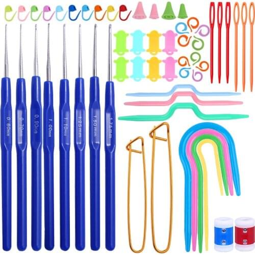 Nonvor 57Pcs Crochet Hooks Set 0.6mm-1.75mm Plastic Handle Hook Knitting Needles Counting Rings Stitching Marker for Knit Craft