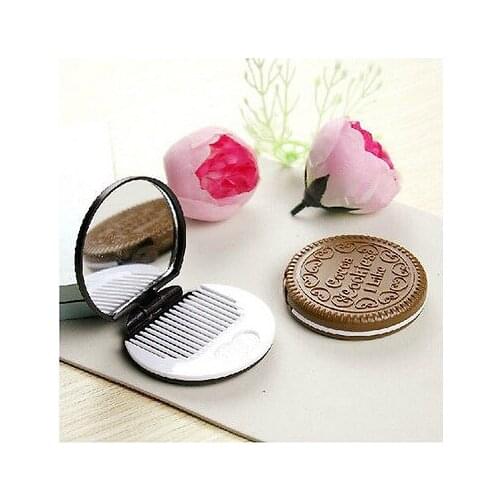 Newest Cute Mini Pocket Chocolate Cookie Portable Makeup Cosmetic Compact Mirror Comb